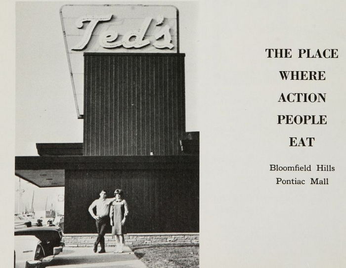 Teds Drive-In (Teds Trailer) - 1966 Pontiac High Yearbook Ad (newer photo)